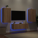 væghængt tv-møbel 3 dele med LED-lys sonoma-eg