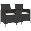 2-personers sofa med bord og hynder polyrattan sort