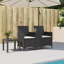 2-personers sofa med bord og hynder polyrattan sort