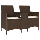 2-personers havesofa med bord og hynder polyrattan brun