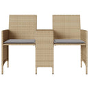 2-personers havesofa med bord og skamler polyrattan beige
