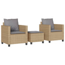 bistrosæt til haven 3 dele med hynder polyrattan beige