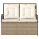 havebænk med hynder og lænefunktion polyrattan beige