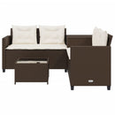 havesofa med bord og hynder L-formet polyrattan brun