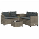 havesofa med bord og hynder L-formet polyrattan grå