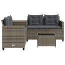 havesofa med bord og hynder L-formet polyrattan grå