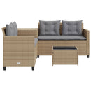 havesofa med bord og hynder L-formet polyrattan beige