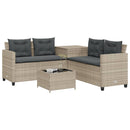 havesofa med bord og hynder L-formet polyrattan lysegrå