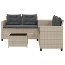 havesofa med bord og hynder L-formet polyrattan lysegrå