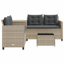 havesofa med bord og hynder L-formet polyrattan lysegrå