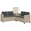 havesofa med bord og hynder L-formet polyrattan lysegrå