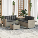 havesofa med bord og hynder L-formet polyrattan lysegrå