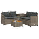 havesofa med bord og hynder L-formet polyrattan grå