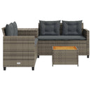 havesofa med bord og hynder L-formet polyrattan grå