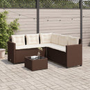 havesofa med bord og hynder L-formet polyrattan brun