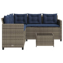 havesofa med bord og hynder L-formet grå polyrattan
