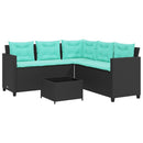 havesofa med bord og hynder L-formet sort polyrattan