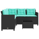 havesofa med bord og hynder L-formet sort polyrattan