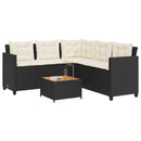 havesofa med bord og hynder L-formet polyrattan sort