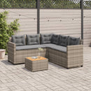 havesofa med bord og hynder L-formet polyrattan grå