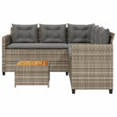 havesofa med bord og hynder L-formet polyrattan grå