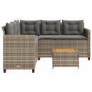 havesofa med bord og hynder L-formet polyrattan grå
