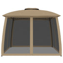 pavillon 2,93x2,93 m dobbelt tag + meshvægge stål gråbrun