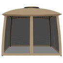 pavillon 2,93x2,93 m dobbelt tag + meshvægge stål gråbrun