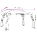 pavillon 3,93x2,93 m dobbelt tag + meshvægge stål gråbrun