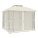 pavillon 2,94x2,94 m dobbelt tag + meshvægge stål cremefarvet