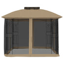 pavillon 2,94x2,94 m dobbelt tag + meshvægge stål gråbrun