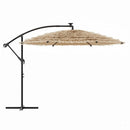 haveparasol med LED-lys og stålstang 290x290x238 cm brun