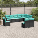 havesofasæt med 10 hynder sort polyrattan