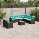 havesofasæt med 10 hynder sort polyrattan