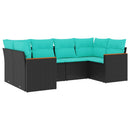 havesofasæt med 6 hynder sort polyrattan