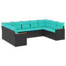 havesofasæt med 9 dele og hynder sort polyrattan
