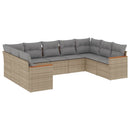 spisebordssæt til haven 9 dele med hynder polyrattan beige