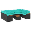 havesofasæt med 10 hynder sort polyrattan
