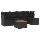 sofasæt til haven 6 dele med hynder polyrattan sort
