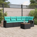 havesofasæt med 6 hynder sort polyrattan