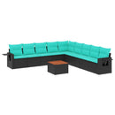 havesofasæt med 10 hynder sort polyrattan