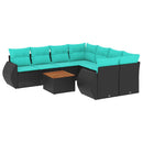 havesofasæt med 9 dele og hynder sort polyrattan
