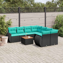 havesofasæt med 9 dele og hynder sort polyrattan