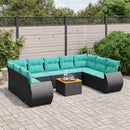 havesofasæt med 10 hynder sort polyrattan