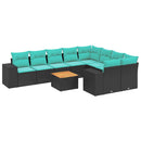 havesofasæt med 10 hynder sort polyrattan