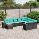 havesofasæt med 10 hynder sort polyrattan
