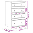 kommode Corona 80x43x114 cm massivt fyrretræ