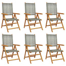 havestole 6 stk. med lænefunktion polyrattan grå