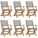 havestole 6 stk. foldbar polyrattan og massivt træ grå