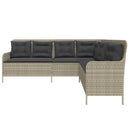 havesofa med hynder L-formet polyrattan lysegrå